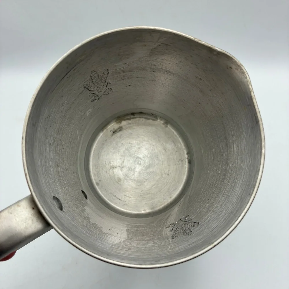Vintage Aluminum Wheat Pitcher and 4 Tumbler Cup Set Silver Mid Century Modern